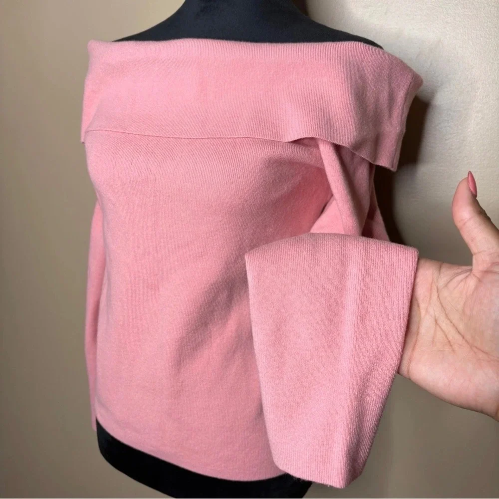 Loft Womens XL Sweater Pink Off the Shoulder Long Sleeve Ribbed Knit NWT Soft